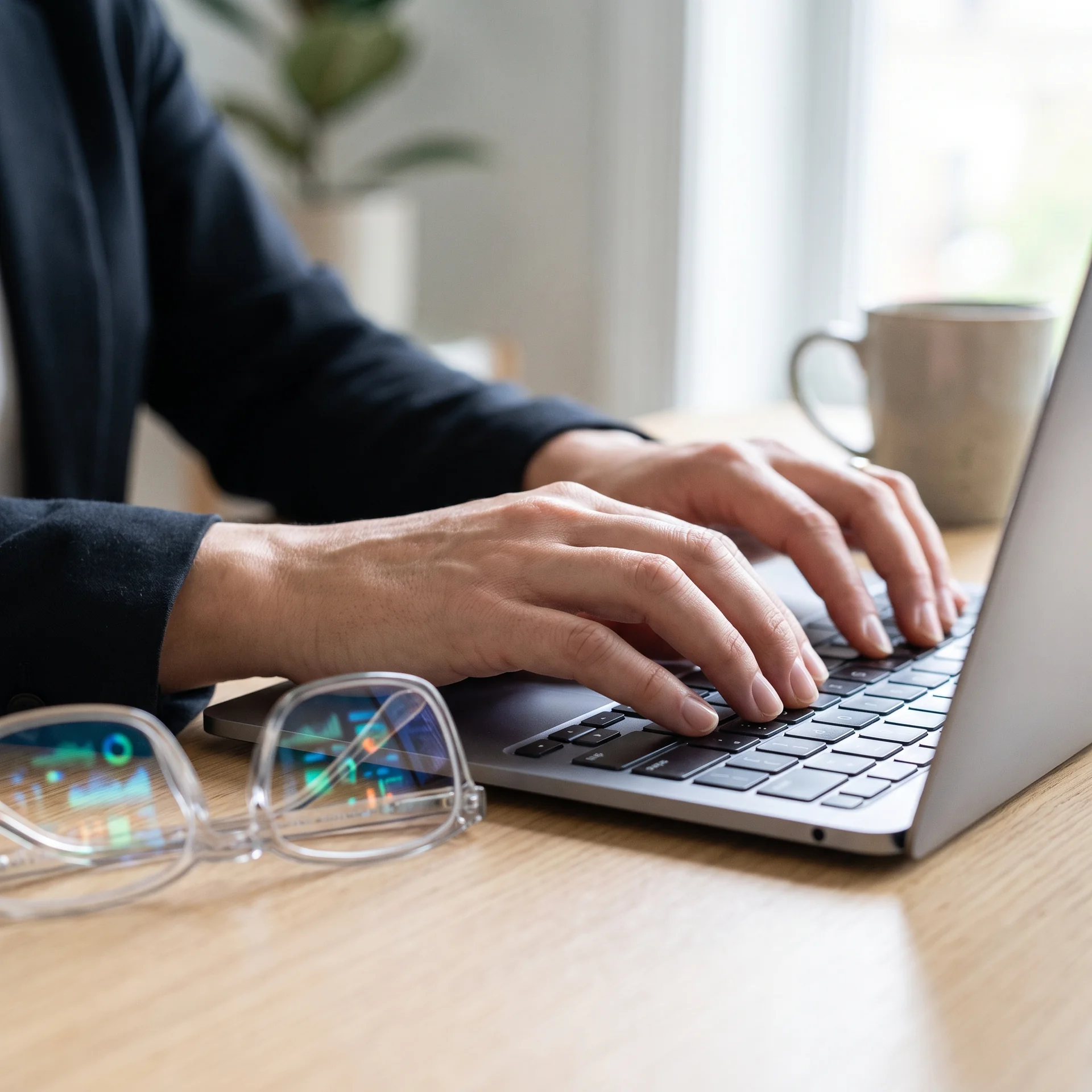 Hands using a laptop during a website build and quality review